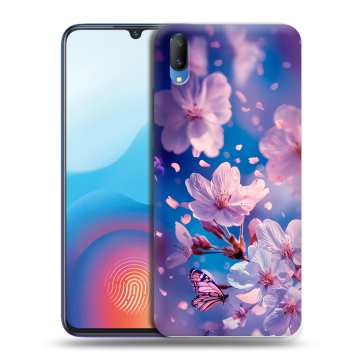 Пластиковый чехол на Vivo V11 с принтом цветы бабочки