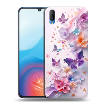 Пластиковый чехол на Vivo V11 с принтом цветы бабочки Пластиковый чехол на Vivo V11 с принтом цветы бабочки
