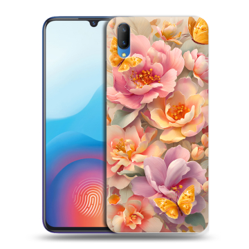 Пластиковый чехол на Vivo V11 с принтом Цветы и бабочки