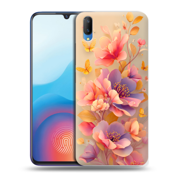 Пластиковый чехол на Vivo V11 с принтом Цветы и бабочки