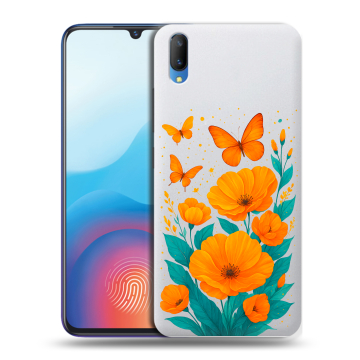 Пластиковый чехол на Vivo V11 с принтом цветы бабочки