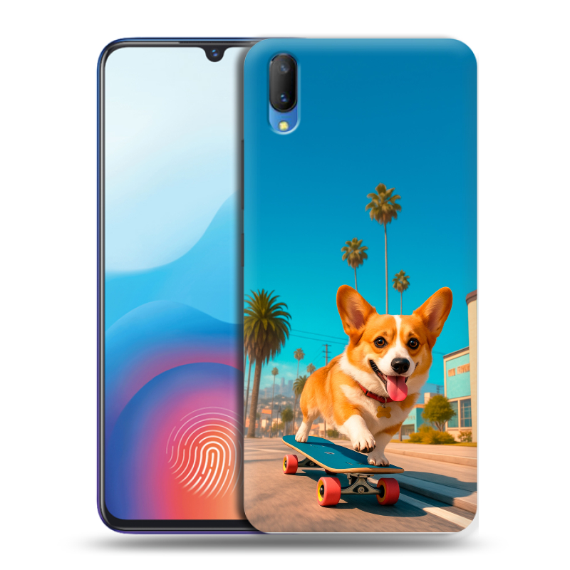 Пластиковый чехол на Vivo V11 с принтом Корги на скейте Пластиковый чехол на Vivo V11 с принтом Корги на скейте
