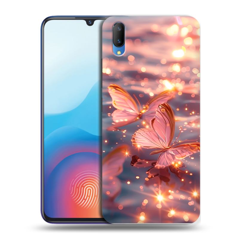 Пластиковый чехол на Vivo V11 с принтом бабочки розовые Пластиковый чехол на Vivo V11 с принтом бабочки розовые