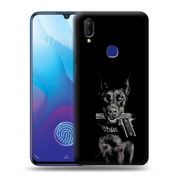 Пластиковый чехол на Vivo V11i с принтом Доберман и пистолет Пластиковый чехол на Vivo V11i с принтом Доберман и пистолет