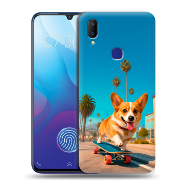 Пластиковый чехол на Vivo V11i с принтом Корги на скейте