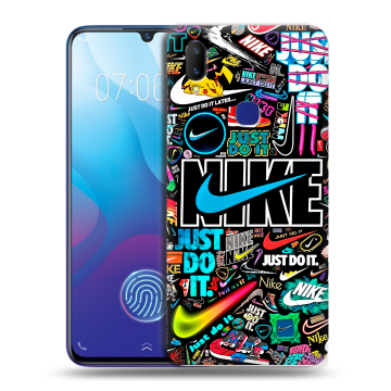 Пластиковый чехол на Vivo V11i с принтом найк nike черный Пластиковый чехол на Vivo V11i с принтом найк nike черный