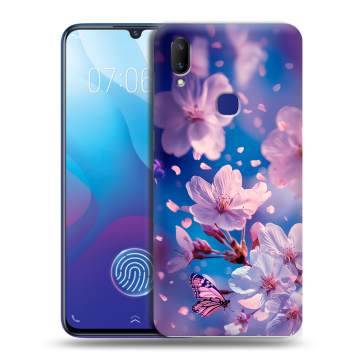 Пластиковый чехол на Vivo V11i с принтом цветы бабочки