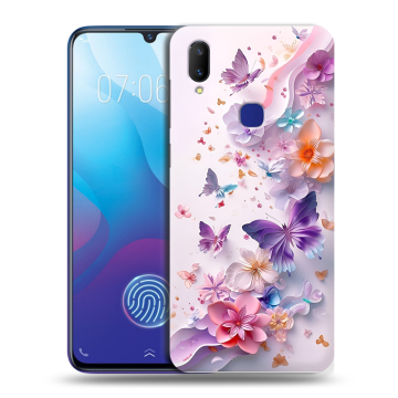 Пластиковый чехол на Vivo V11i с принтом цветы бабочки