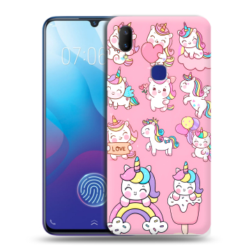 Пластиковый чехол на Vivo V11i с принтом Единороги и радуга