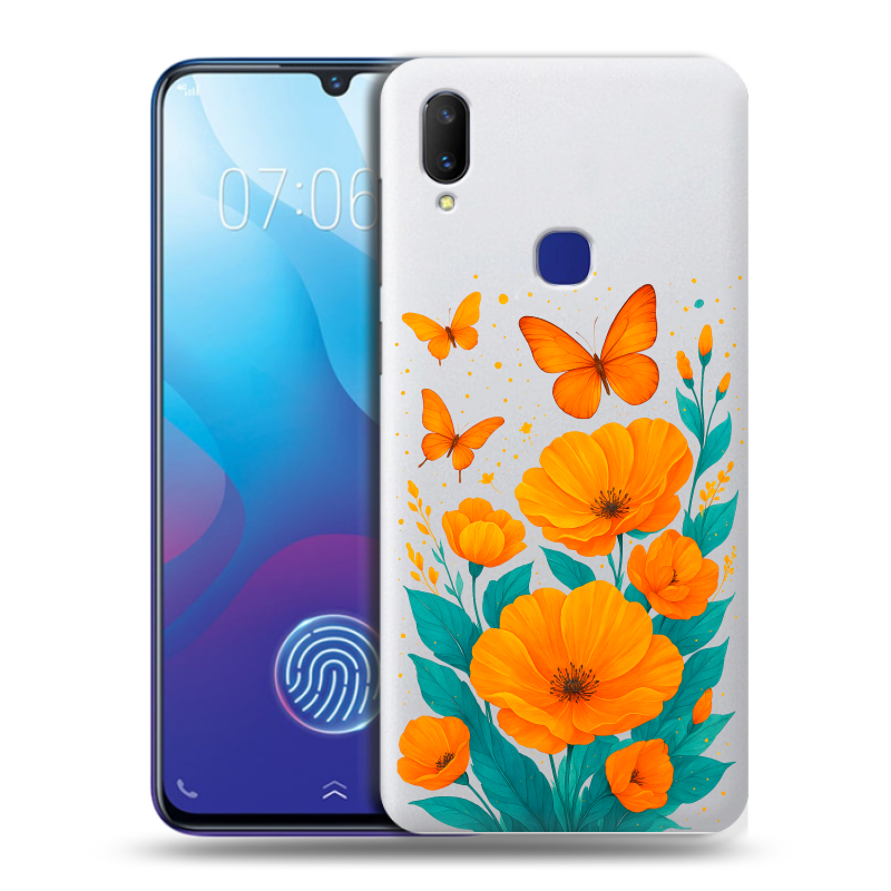 Пластиковый чехол на Vivo V11i с принтом цветы бабочки Пластиковый чехол на Vivo V11i с принтом цветы бабочки