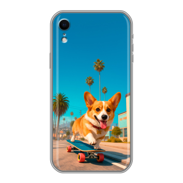 Силиконовый чехол на Iphone Xr с принтом Корги на скейте