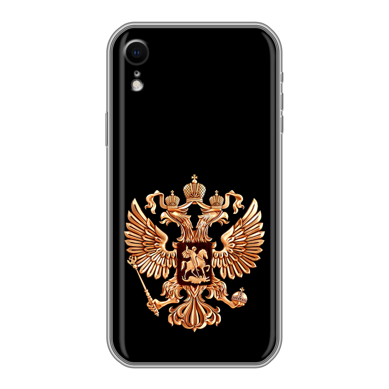 Силиконовый противоударный чехол на Iphone Xr с принтом Герб России золотой Силиконовый противоударный чехол на Iphone Xr с принтом Герб России золотой