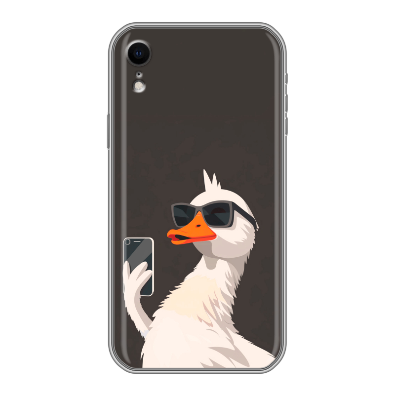 Силиконовый противоударный чехол на Iphone Xr с принтом утка в очках Силиконовый противоударный чехол на Iphone Xr с принтом утка в очках