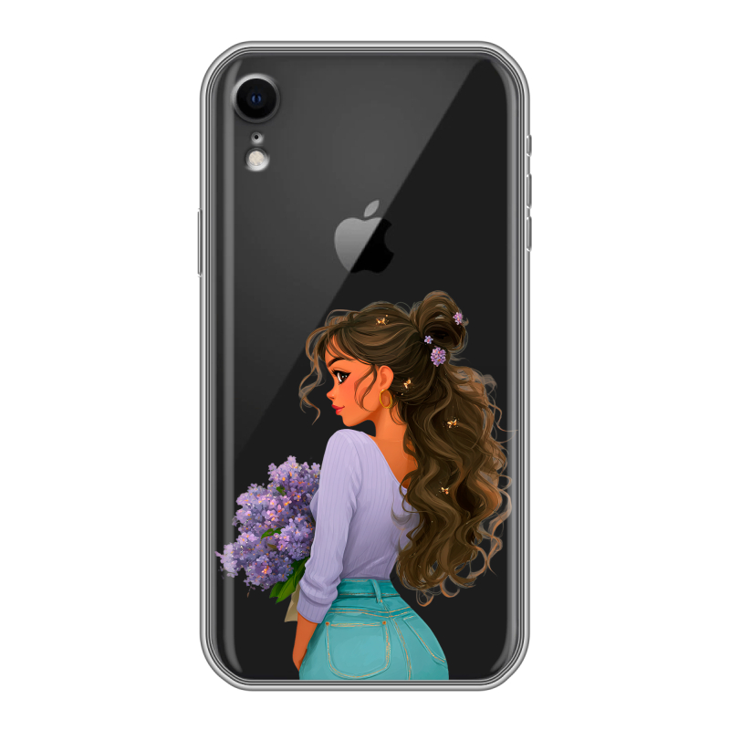 Силиконовый противоударный чехол на Iphone Xr с принтом девушка цветы Силиконовый противоударный чехол на Iphone Xr с принтом девушка цветы