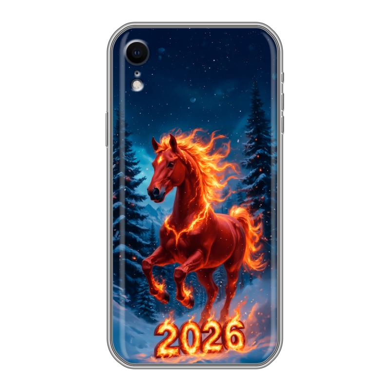 Силиконовый чехол на Iphone Xr с принтом Новый год коня Силиконовый чехол на Iphone Xr с принтом Новый год коня