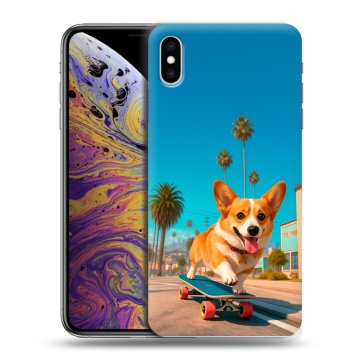 Силиконовый чехол на Iphone Xs Max с принтом Корги на скейте Силиконовый чехол на Iphone Xs Max с принтом Корги на скейте