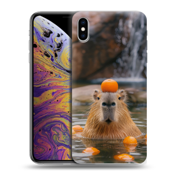 Силиконовый чехол на Iphone Xs Max с принтом Капибара с апельсином Силиконовый чехол на Iphone Xs Max с принтом Капибара с апельсином