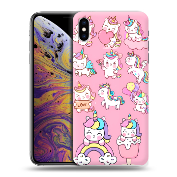 Силиконовый чехол на Iphone Xs Max с принтом Единороги и радуга Силиконовый чехол на Iphone Xs Max с принтом Единороги и радуга