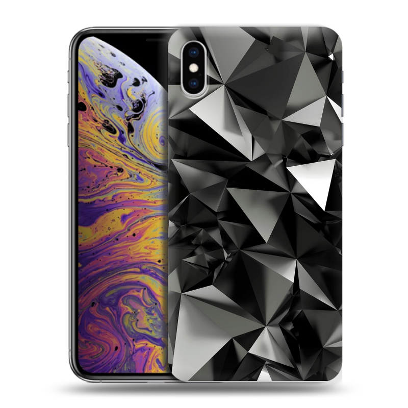 Силиконовый противоударный чехол на Iphone Xs Max с принтом Черные кристаллы Силиконовый противоударный чехол на Iphone Xs Max с принтом Черные кристаллы