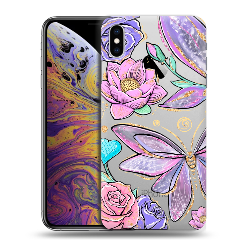 Силиконовый чехол на Iphone Xs Max с принтом Бабочки и цветы Силиконовый чехол на Iphone Xs Max с принтом Бабочки и цветы