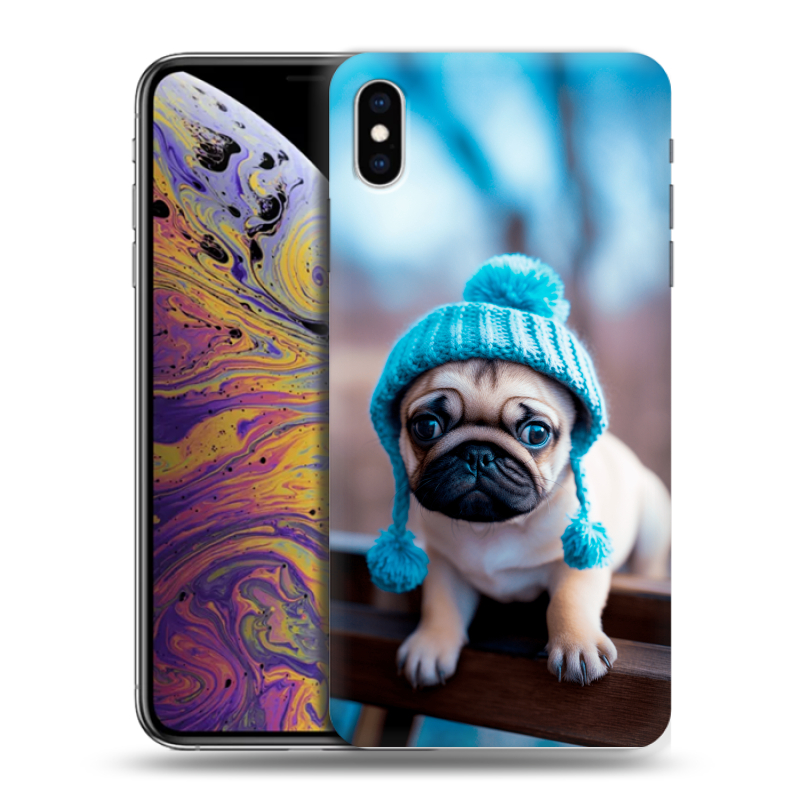 Силиконовый чехол на Iphone Xs Max с принтом Мопс в шапке Силиконовый чехол на Iphone Xs Max с принтом Мопс в шапке