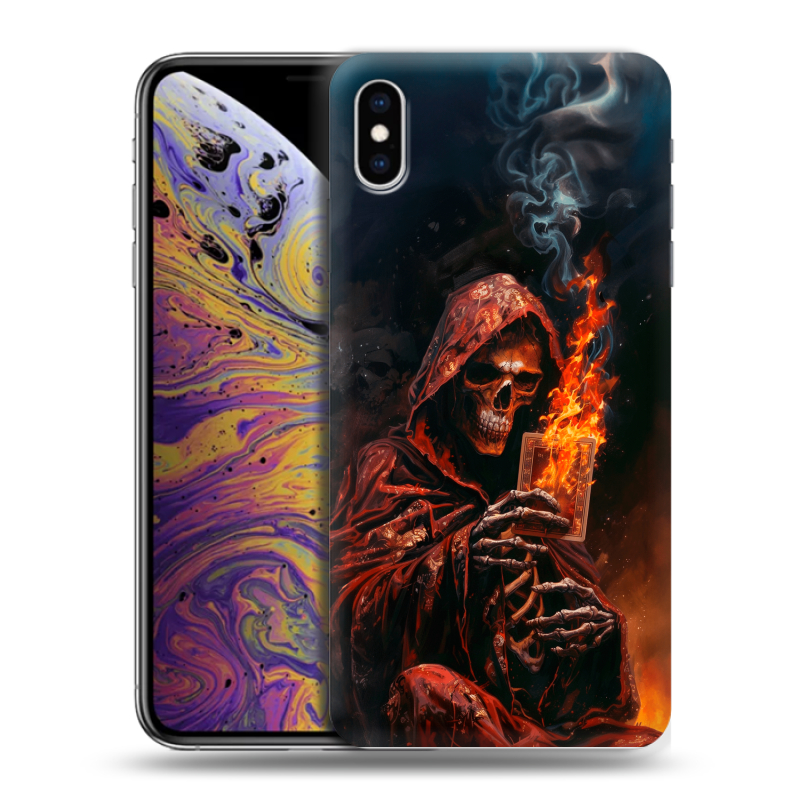 Силиконовый противоударный чехол на Iphone Xs Max с принтом Скелет и карты Силиконовый противоударный чехол на Iphone Xs Max с принтом Скелет и карты