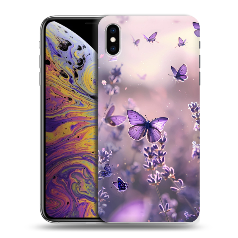 Силиконовый чехол на Iphone Xs Max с принтом бабочки и лаванда Силиконовый чехол на Iphone Xs Max с принтом бабочки и лаванда