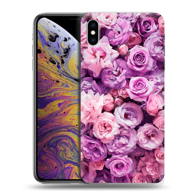 Силиконовый противоударный чехол на Iphone Xs Max с принтом лавандовые розы Силиконовый противоударный чехол на Iphone Xs Max с принтом лавандовые розы