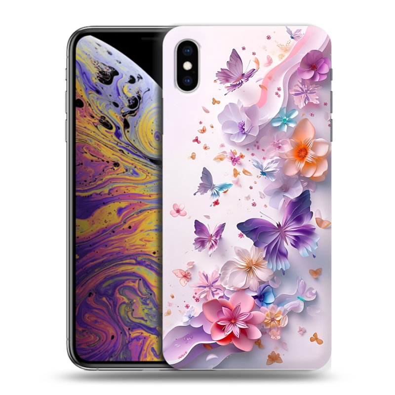 Силиконовый противоударный чехол на Iphone Xs Max с принтом цветы бабочки Силиконовый противоударный чехол на Iphone Xs Max с принтом цветы бабочки
