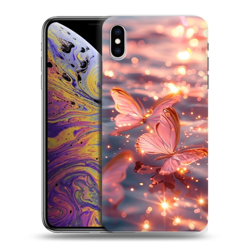 Силиконовый чехол на Iphone Xs Max с принтом бабочки розовые Силиконовый чехол на Iphone Xs Max с принтом бабочки розовые