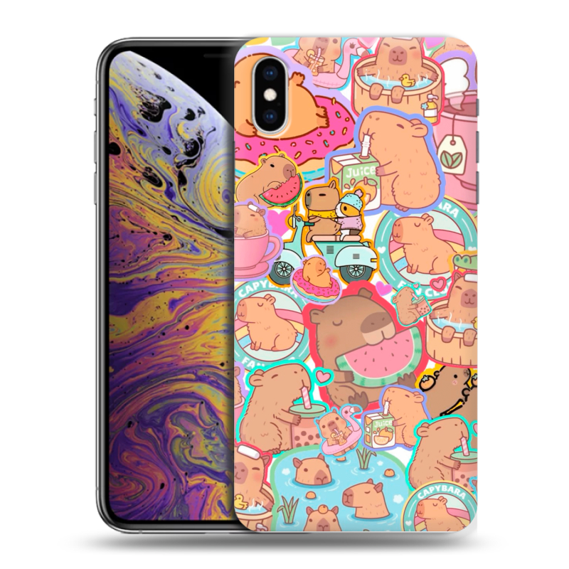 Силиконовый противоударный чехол на Iphone Xs Max с принтом капибары Силиконовый противоударный чехол на Iphone Xs Max с принтом капибары