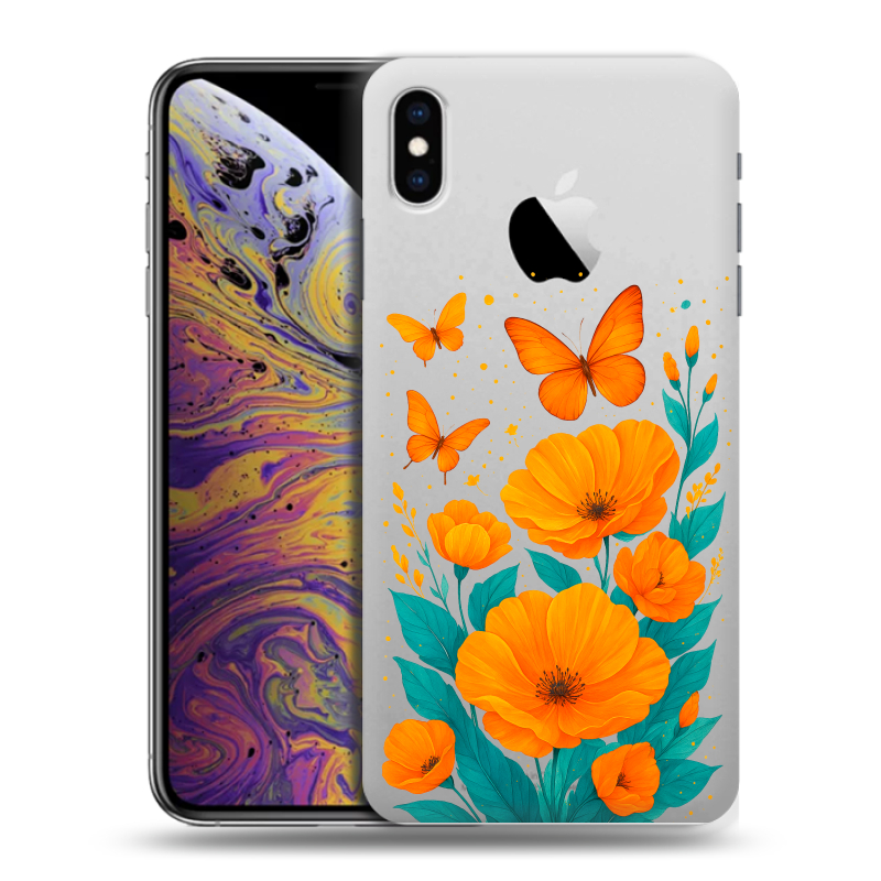 Силиконовый противоударный чехол на Iphone Xs Max с принтом цветы бабочки Силиконовый противоударный чехол на Iphone Xs Max с принтом цветы бабочки