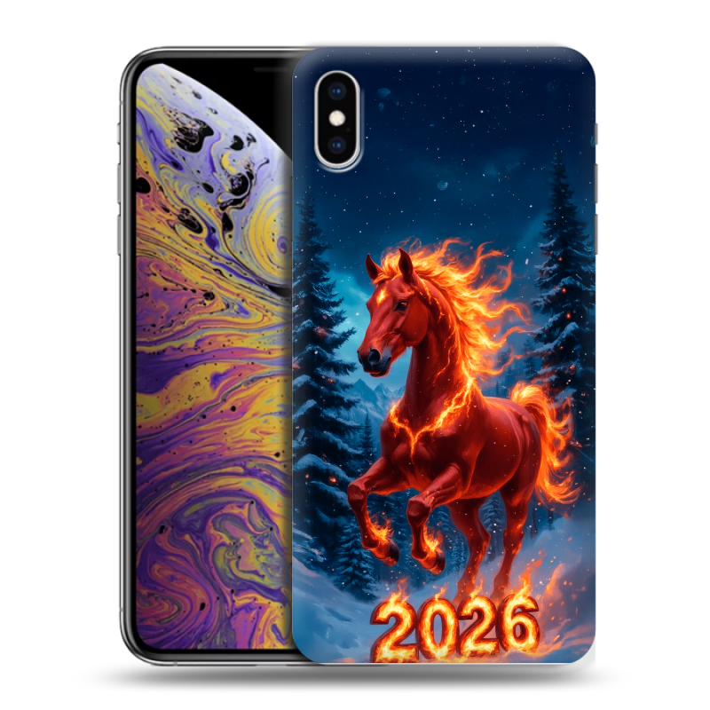 Силиконовый чехол на Iphone Xs Max с принтом Новый год коня Силиконовый чехол на Iphone Xs Max с принтом Новый год коня