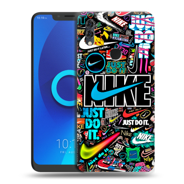 Силиконовый чехол на Alcatel 5V с принтом найк nike черный