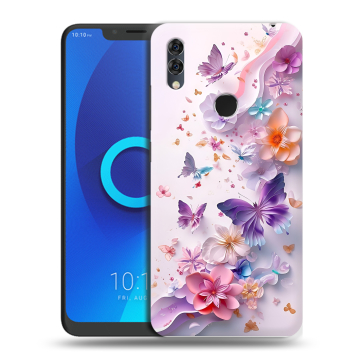 Силиконовый чехол на Alcatel 5V с принтом цветы бабочки