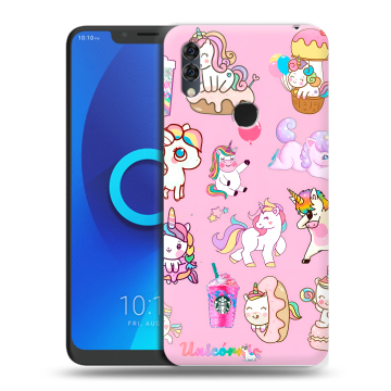 Силиконовый чехол на Alcatel 5V с принтом розовые единороги
