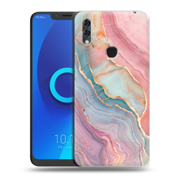 Силиконовый чехол на Alcatel 5V с принтом розовый мрамор