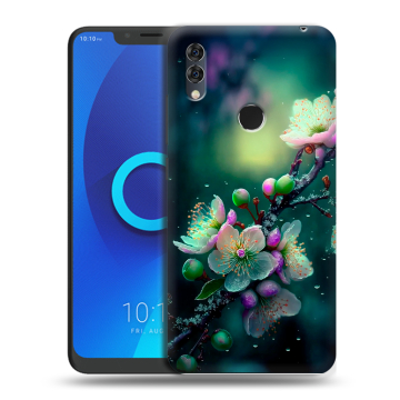 Силиконовый чехол на Alcatel 5V с принтом Цветы и мрамор