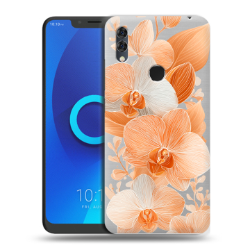 Силиконовый чехол на Alcatel 5V с принтом Бежевые цветы Силиконовый чехол на Alcatel 5V с принтом Бежевые цветы