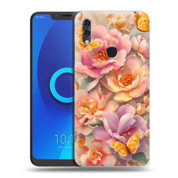 Силиконовый чехол на Alcatel 5V с принтом Цветы и бабочки Силиконовый чехол на Alcatel 5V с принтом Цветы и бабочки
