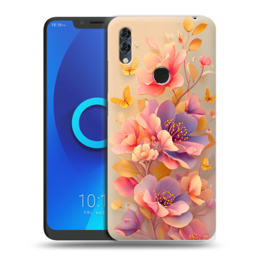 Силиконовый чехол на Alcatel 5V с принтом Цветы и бабочки