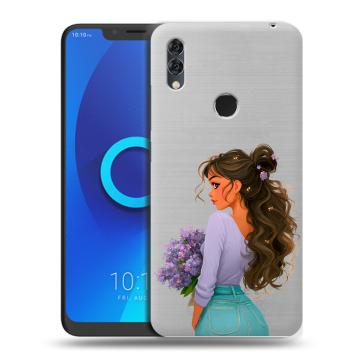 Силиконовый чехол на Alcatel 5V с принтом девушка цветы