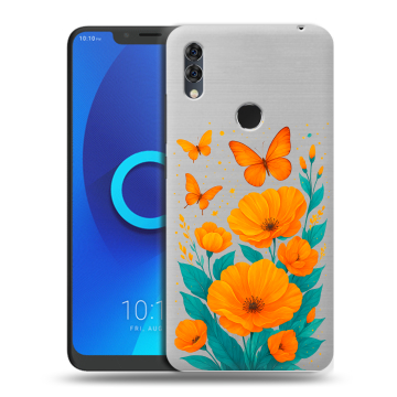 Силиконовый чехол на Alcatel 5V с принтом цветы бабочки