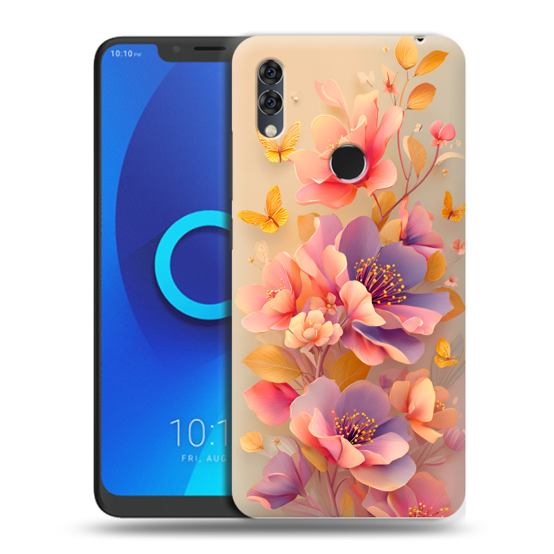 Силиконовый чехол на Alcatel 5V с принтом Цветы и бабочки Силиконовый чехол на Alcatel 5V с принтом Цветы и бабочки