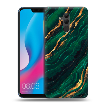 Силиконовый противоударный чехол на Huawei Mate 20 Lite с принтом Мрамор зеленое золото Силиконовый противоударный чехол на Huawei Mate 20 Lite с принтом Мрамор зеленое золото