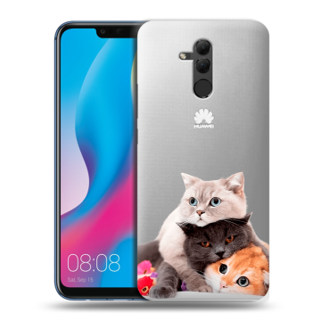 Силиконовый противоударный чехол на Huawei Mate 20 Lite с принтом Кошки Силиконовый противоударный чехол на Huawei Mate 20 Lite с принтом Кошки