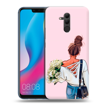 Силиконовый противоударный чехол на Huawei Mate 20 Lite с принтом Девушка и букет Силиконовый противоударный чехол на Huawei Mate 20 Lite с принтом Девушка и букет