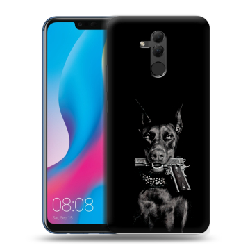Силиконовый противоударный чехол на Huawei Mate 20 Lite с принтом Доберман и пистолет Силиконовый противоударный чехол на Huawei Mate 20 Lite с принтом Доберман и пистолет