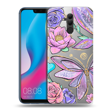 Силиконовый противоударный чехол на Huawei Mate 20 Lite с принтом Бабочки и цветы Силиконовый противоударный чехол на Huawei Mate 20 Lite с принтом Бабочки и цветы