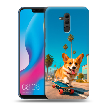 Силиконовый противоударный чехол на Huawei Mate 20 Lite с принтом Корги на скейте